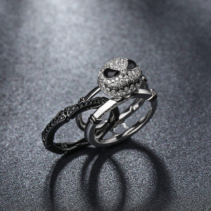 Jeulia Conjunto de anillos de calavera para boda intercambiables de plata esterlina con nudo