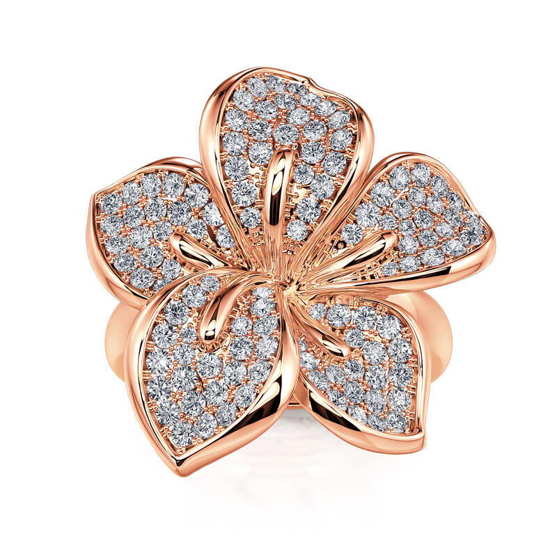 Jeulia "Blooming Flower" Rose Gold Tone Sterling Silver Ring