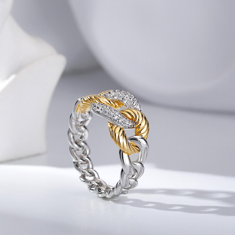 Jeulia "Schließe Dein Herz" Zweifarbige Chain Link Sterling Silber Ring