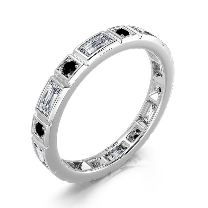 Jeulia Bague pour Homme Alternance de Pierres Rondes Coupe Émeraude en Argent Sterling