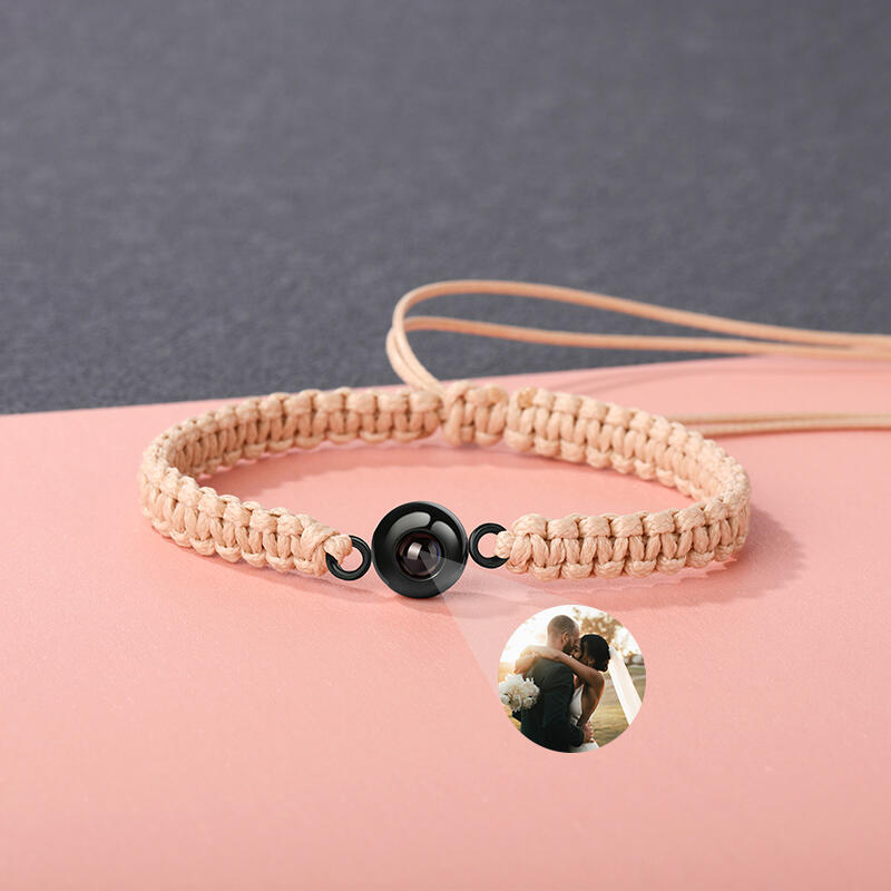 Personalized Braided Flax Brown Rope Photo Projection Bracelet Sweet Cool Gift