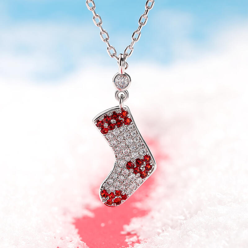 Jeulia "Christmas Stocking" Sterling Silver Necklace