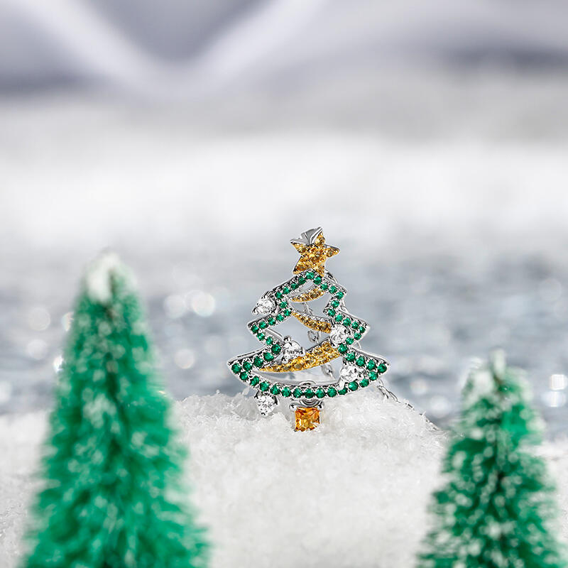 Jeulia "Happy Christmas" Christmas Tree Sterling Silver Necklace