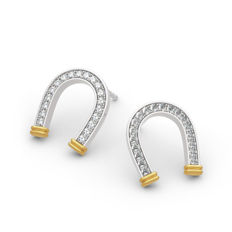 Jeulia "Lucky Horseshoe" Two Tone Sterling Silver Earrings