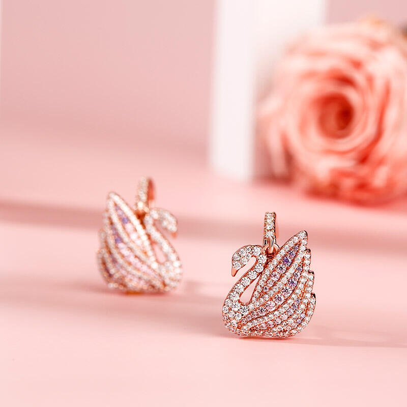 Jeulia Dreamy Swan Rose Gold Tone Sterling Silver Earrings