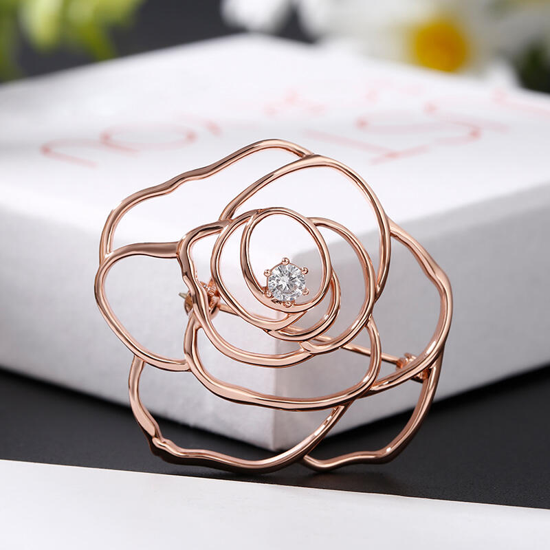 Jeulia Large Rose Flower Shape Sterling Silver Brooch