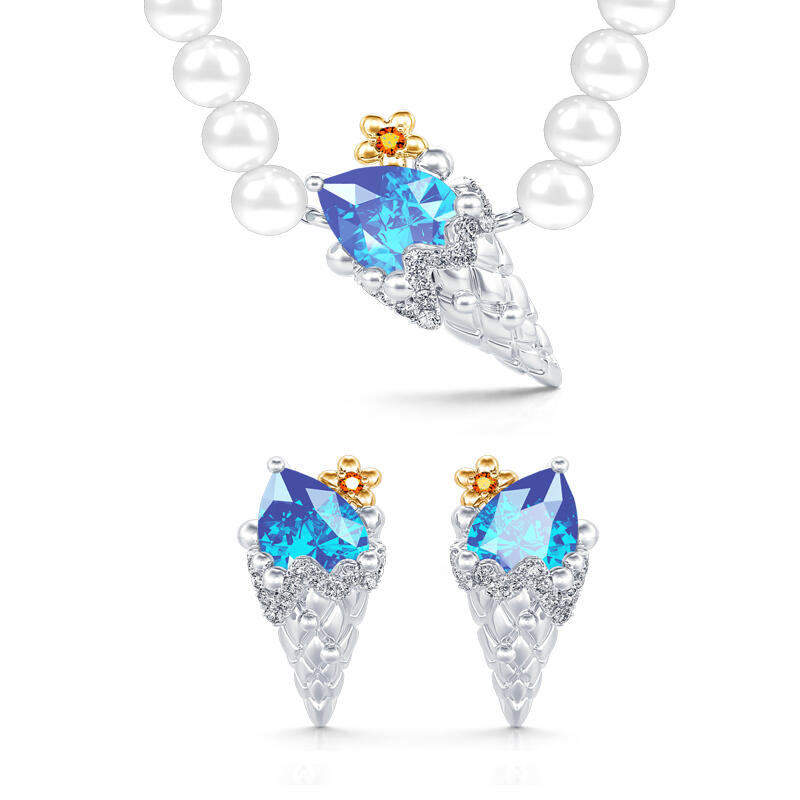 Jeulia "Take a Bite" Cultured Pearl Sterling Silver Jewelry Set