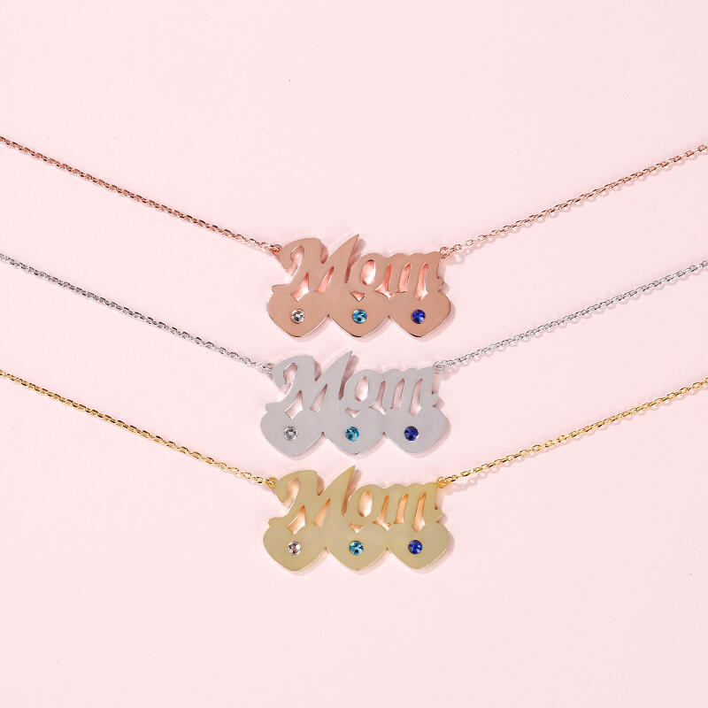 Jeulia Mom with Birthstones Sterling Silver Necklace