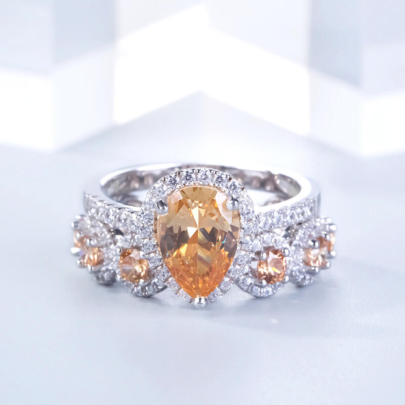 Halo Pear Cut Champagne smycken i sterlingsilver