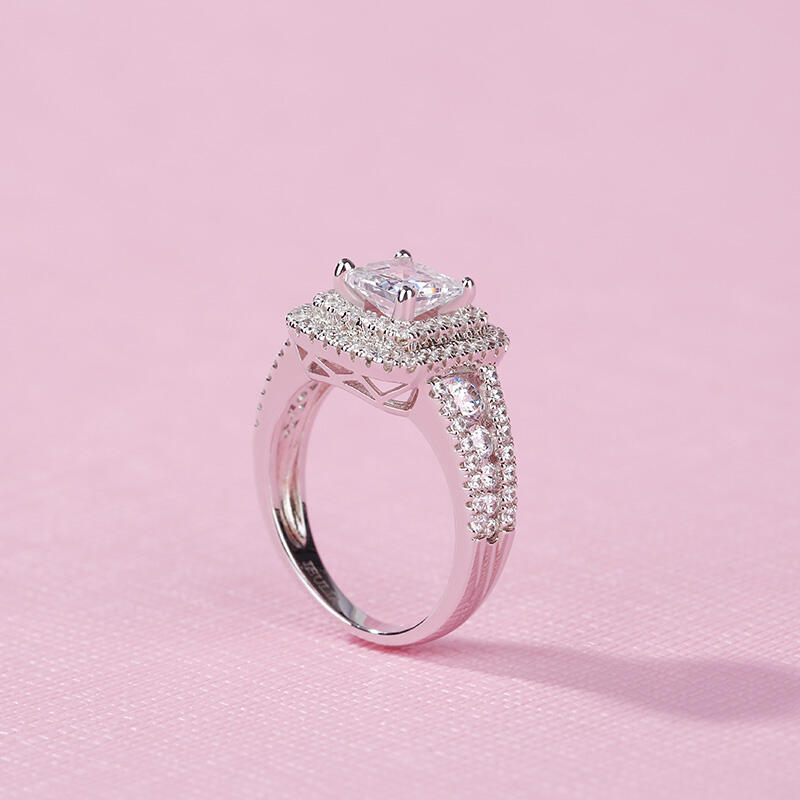 Jeulia Halo Princess Cut Sterling Silver Ring
