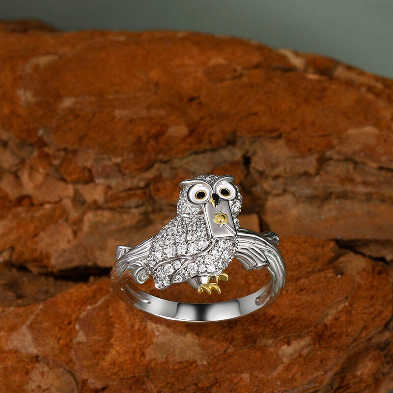 Anillo vintage clásico de plata de ley con forma de búho