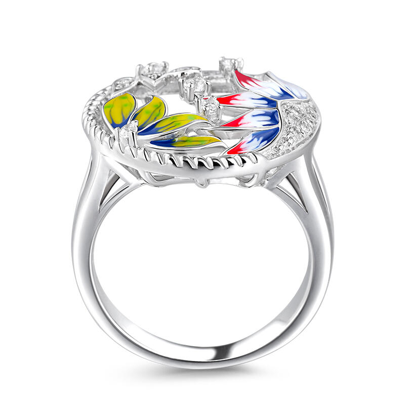 Jeulia "Peaceful" Flower Enamel Sterling Silver Ring