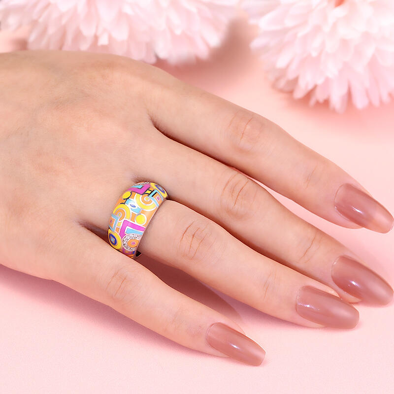 Jeulia "Geometrisch" Mehrfarbig Emaille Sterling Silber Damen Ring Bandring