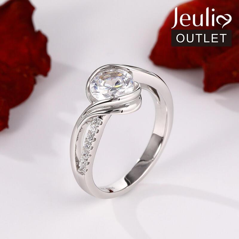 Jeulia Split Shank Round Cut Sterling Silver Ring