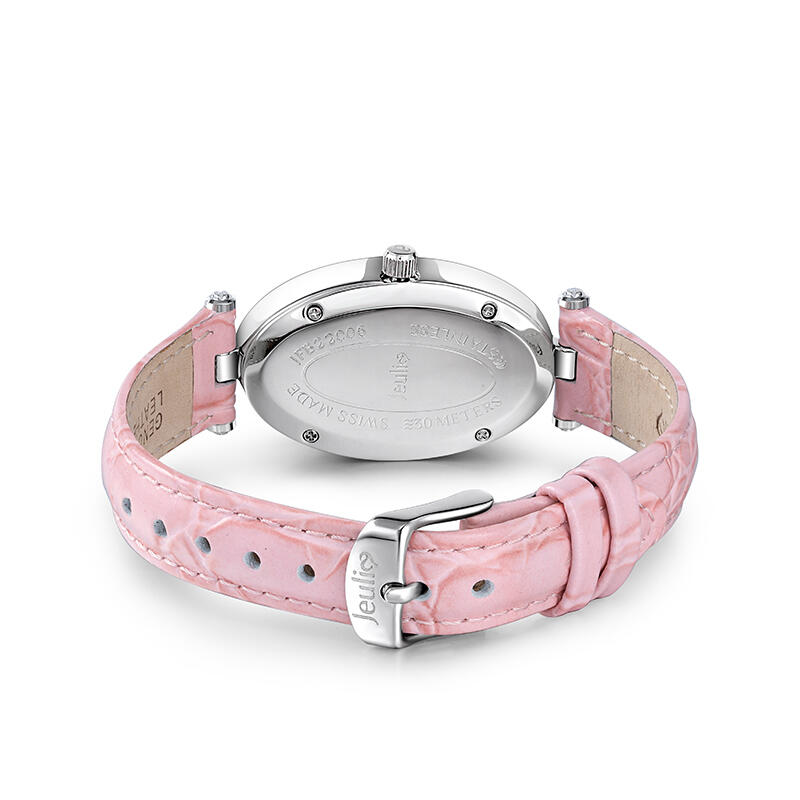 Jeulia "Fluttering Moment" Butterfly Quartz Pink Leather Watch with Mother of Pearl Dial