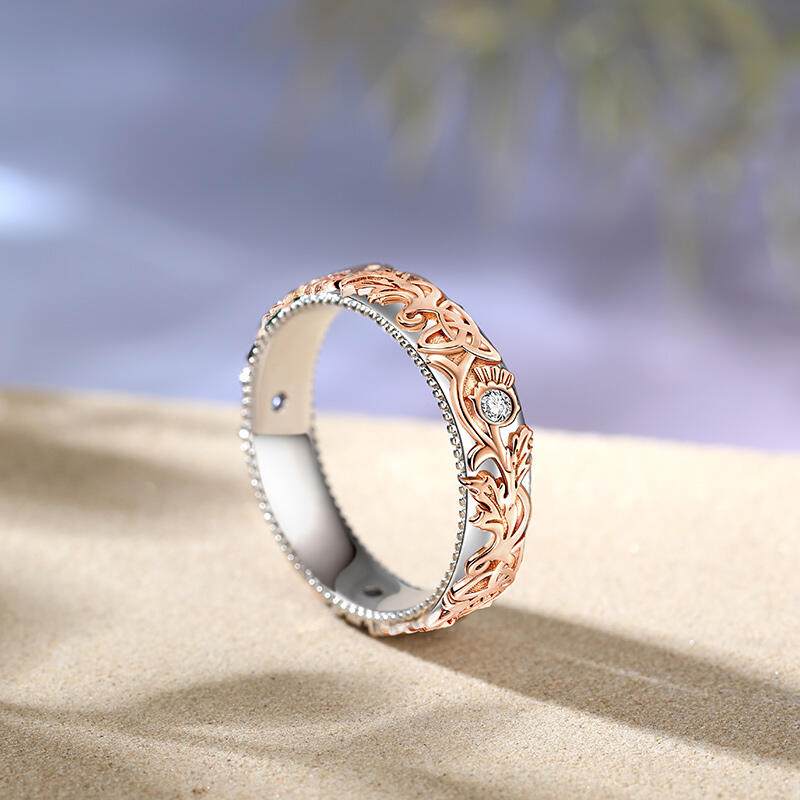 Jeulia Alliance Bague pour femme Deux tons Chardon et nœud celtique celtique Sculpté Unique Argent Sterling