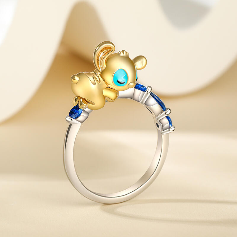 Jeulia Anillo de Dos Tonos de Monstruo de Dibujos Animados de Plata