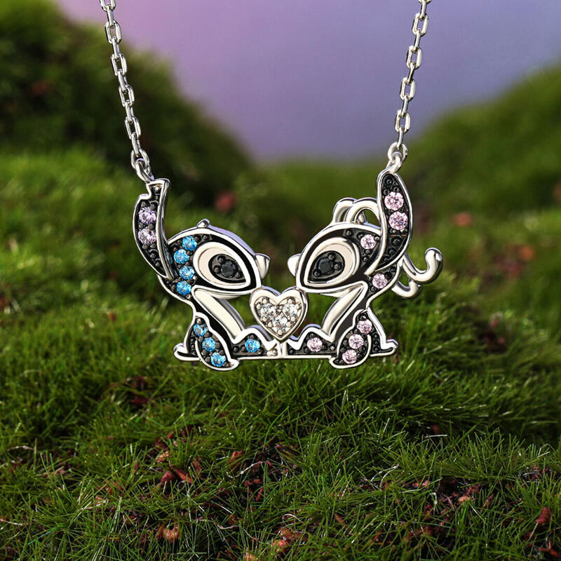 Jeulia "Heart to Heart" Couple of Little Monster Necklace Sterling Silver