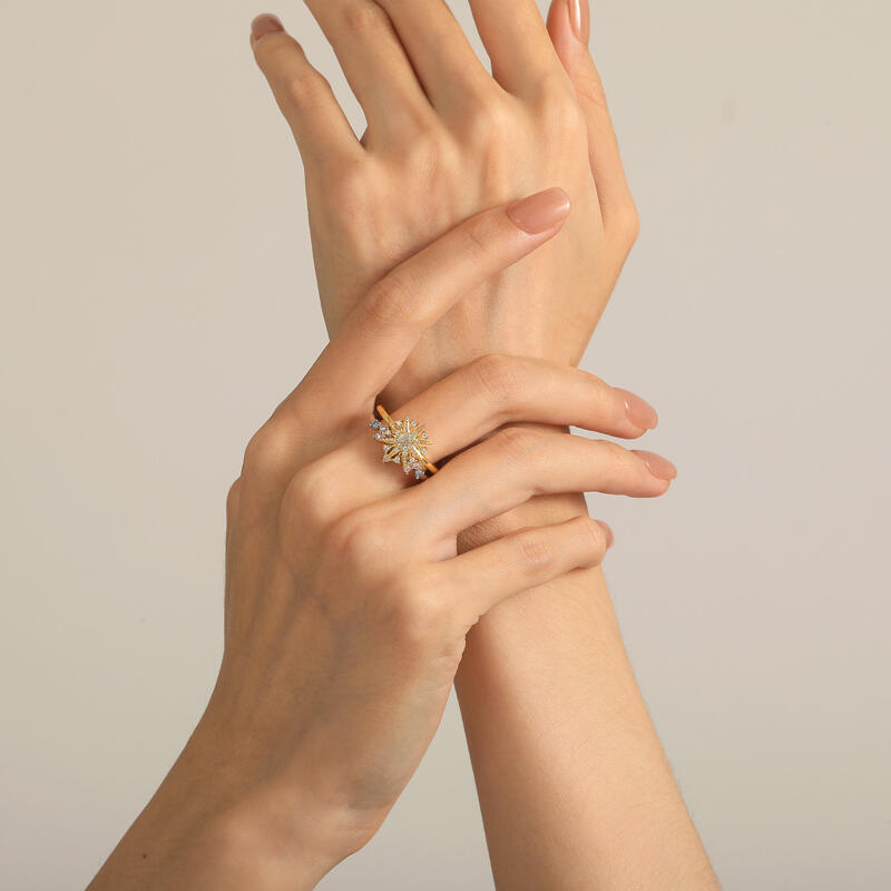 Jeulia Luna Astra Two Tone Starburst Puzzle Ring Set Sterling Silver