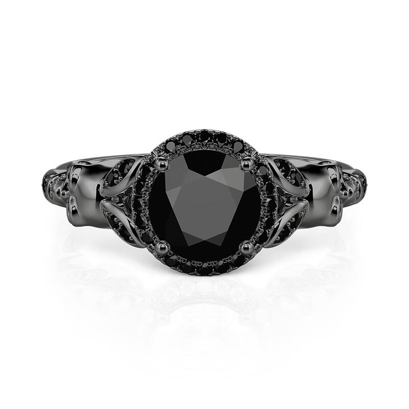 Jeulia Gothic Halo Round Cut Black Skull Ring Sterling Silver