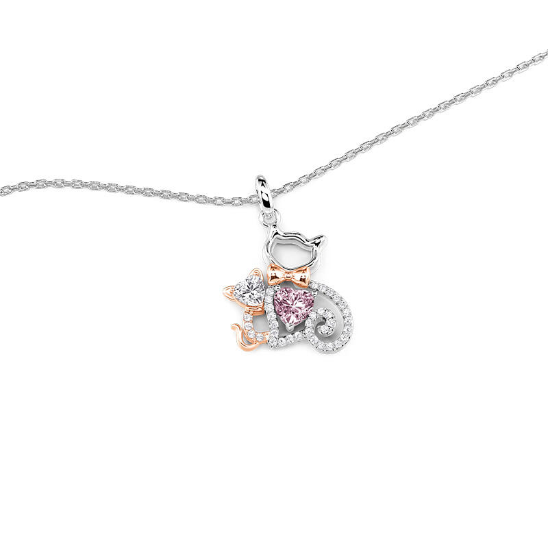 Jeulia Hug Me Custom 2 Birthstones Mother Child Cat Necklace