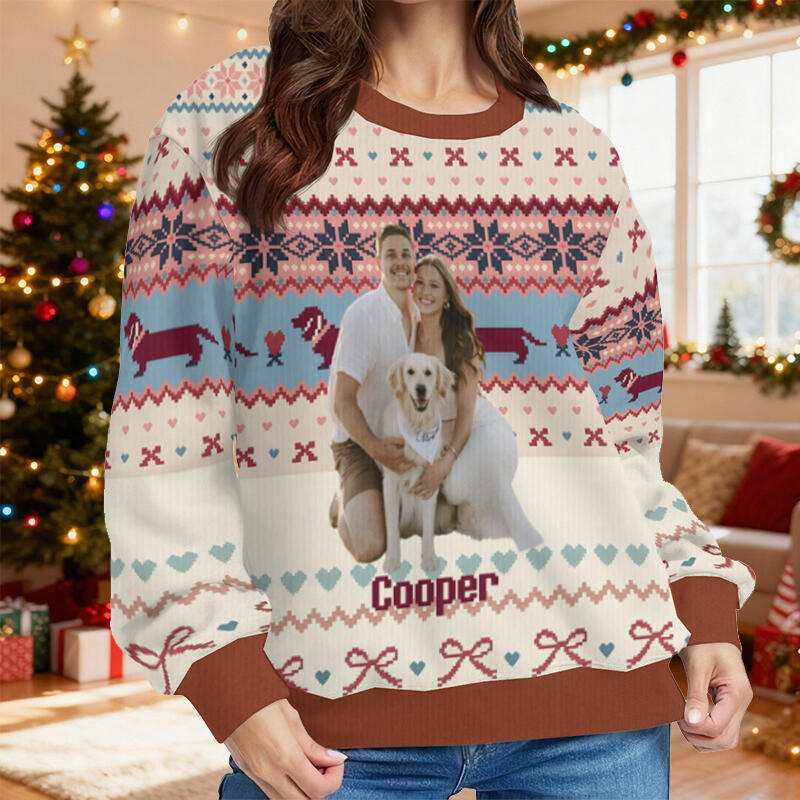Personalized Ugly Sweater Unisex Custom Photo Dachshund Cute Pattern Design Christmas Gift for Pet Lovers