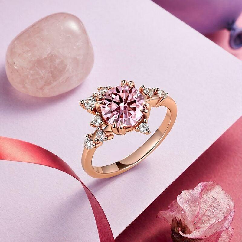 Simple Rose Gold Round Cut Pink Stone Engagement Ring