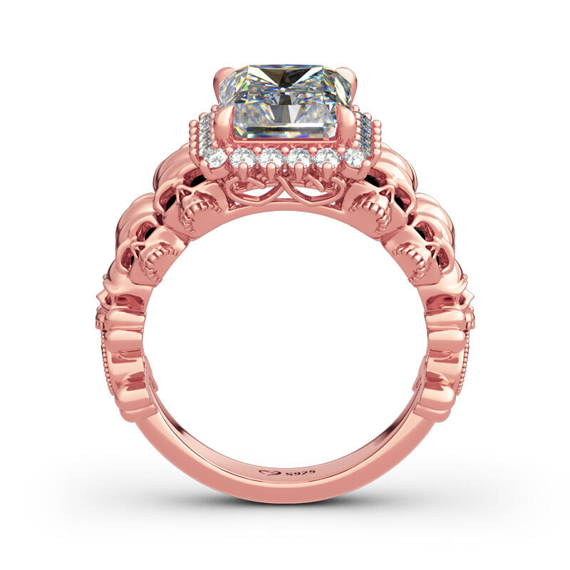 Jeulia Halo Radiant Cut Heart Sterling Silver Skull Ring