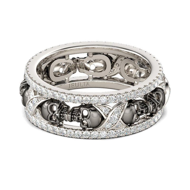 Jeulia Anillo Con Dos Tonos De Calavera De Talla Redonda En Plata De Ley