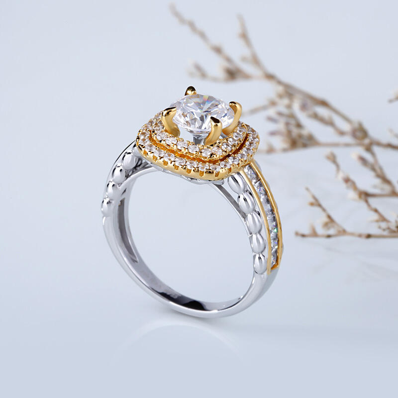 Jeulia Double Halo Round Cut Sterling Silver Ring