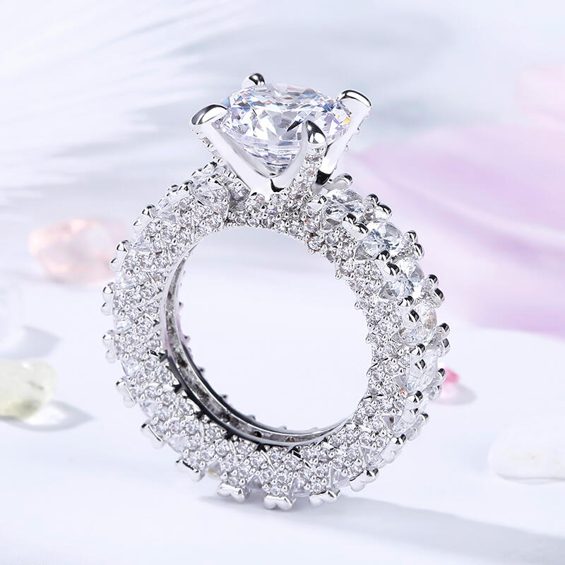 Jeulia Round and Oval Cut Eternity Sterling Silver Ring