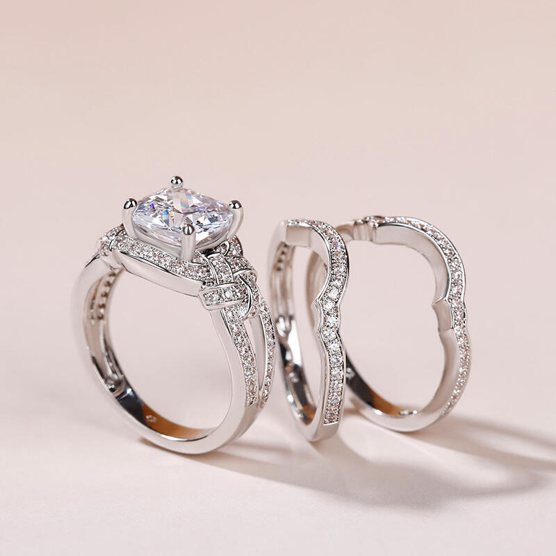 Jeulia 3PC Knot Design Cushion Cut Sterling Silver Ring