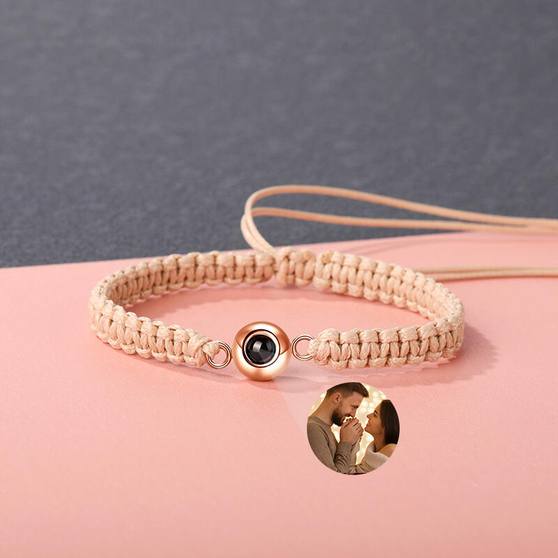 Personalized Braided Flax Brown Rope Photo Projection Bracelet Sweet Cool Gift