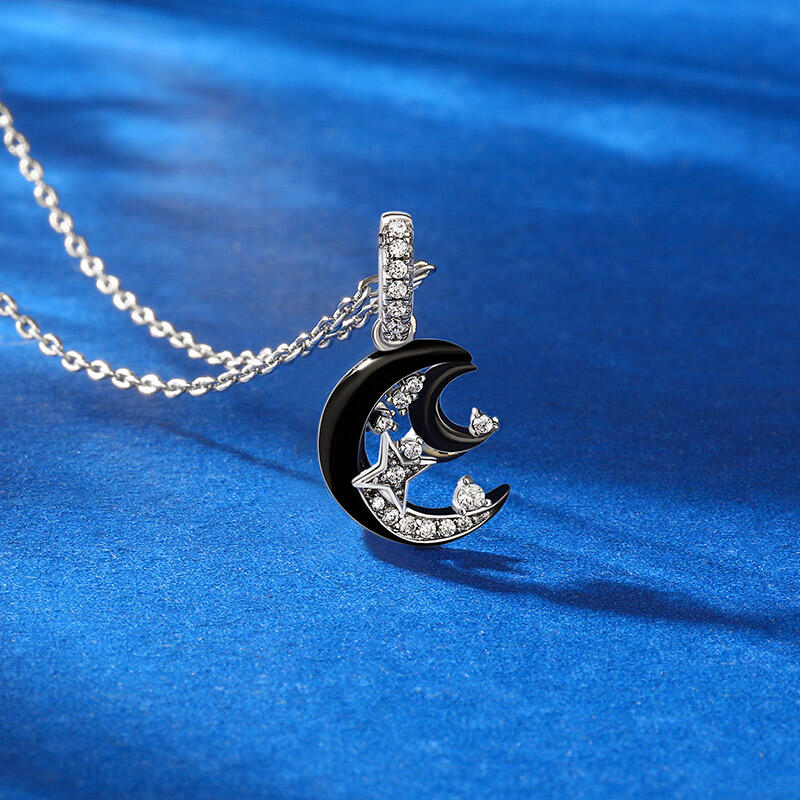 Jeulia "Mysterious Night" Stars & Moon Black Tone Sterling Silver Necklace