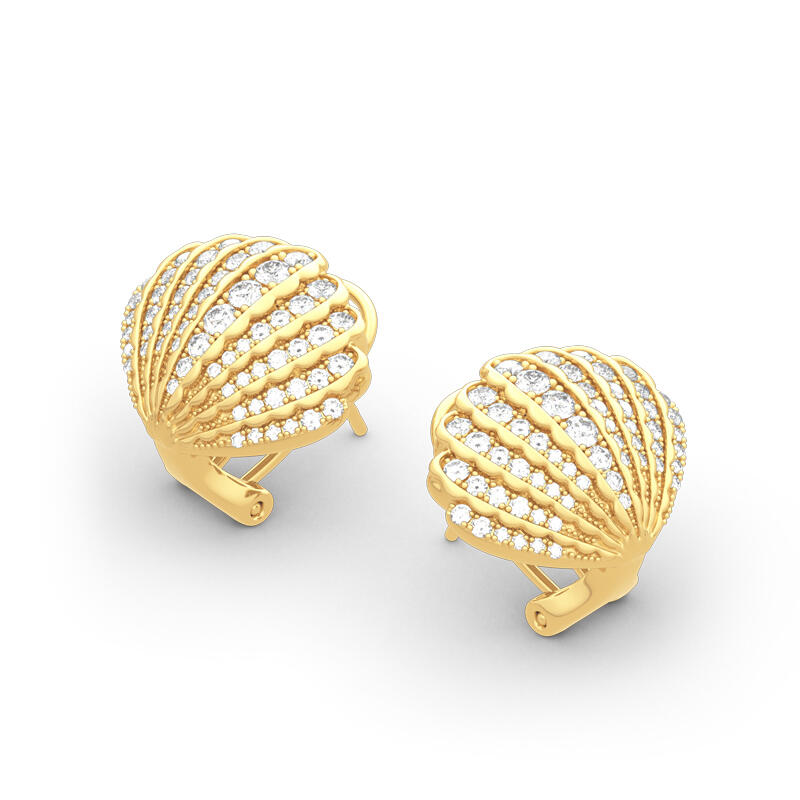 Jeulia Concha De Mar De Cono Oro Aretes De Plata Esterlina