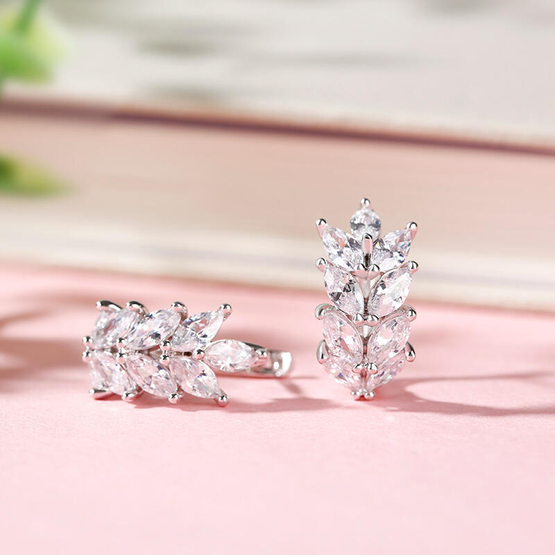 Jeulia Leaf Design Marquise Cut Sterling Silver Hoop Earrings