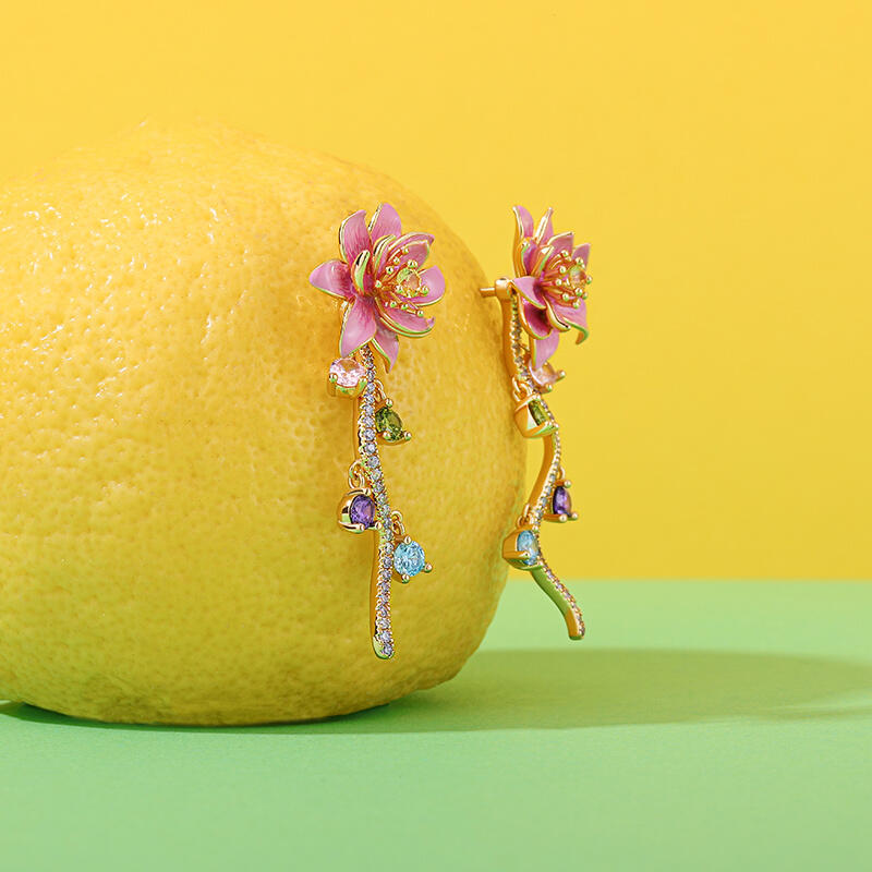 Jeulia "Natural Beauty" Water Lilies Inspired Enamel Sterling Silver Earrings