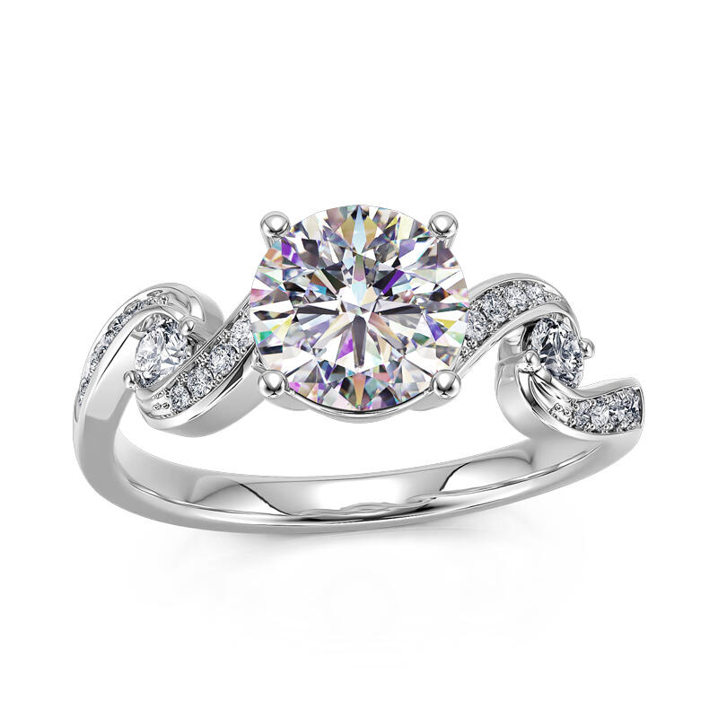 Jeulia Three Stone Round Cut Sterling Silver Ring