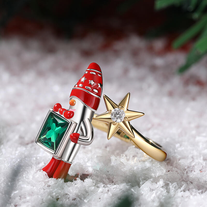 Jeulia Pierścionek Boże Narodzenie Śliczny Kreskówka Mikołaj Srebro próby 925