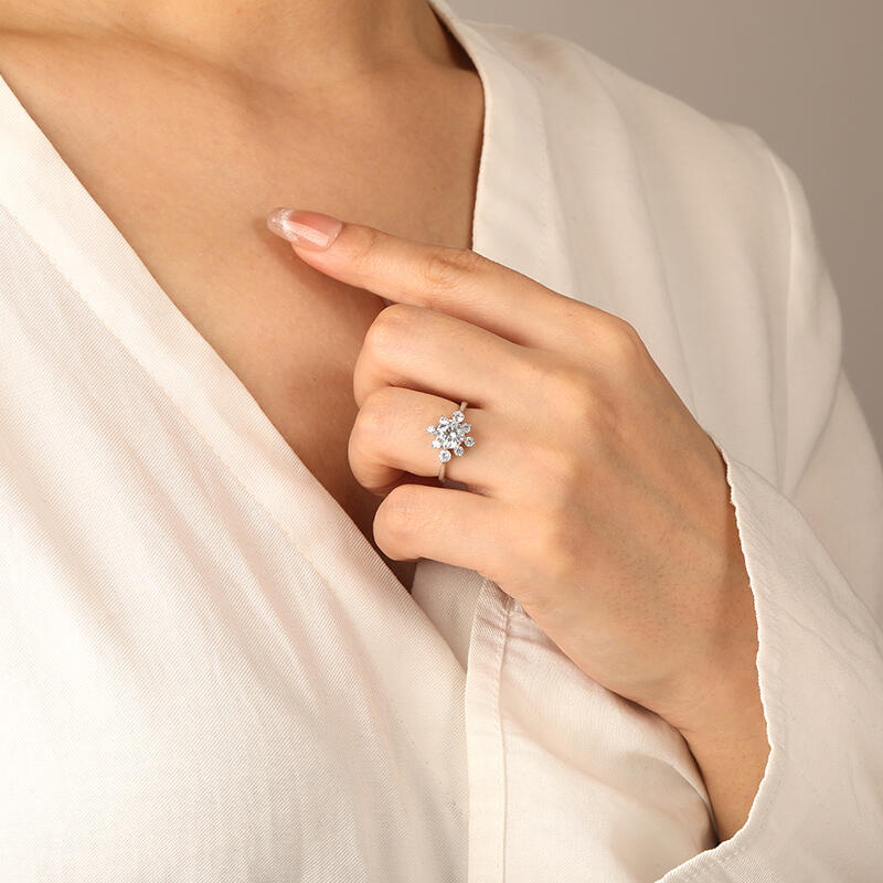 "You Light Up My Life" Round Cut Cluster Side Stone Engagement Ring