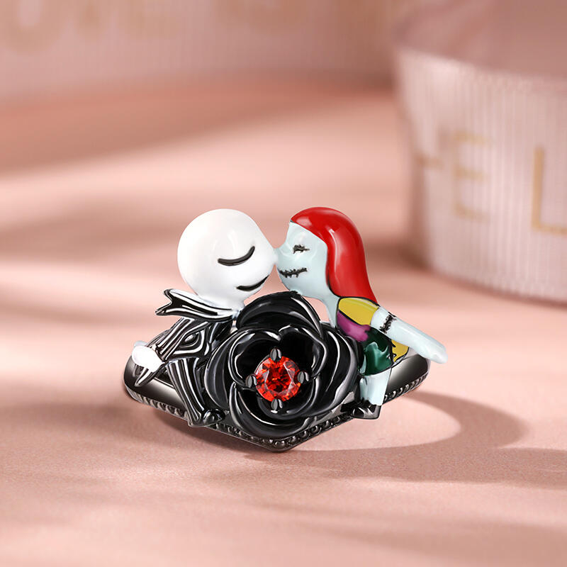 Jeulia "Magical Love" Skull Couple Enamel Sterling Silver Ring
