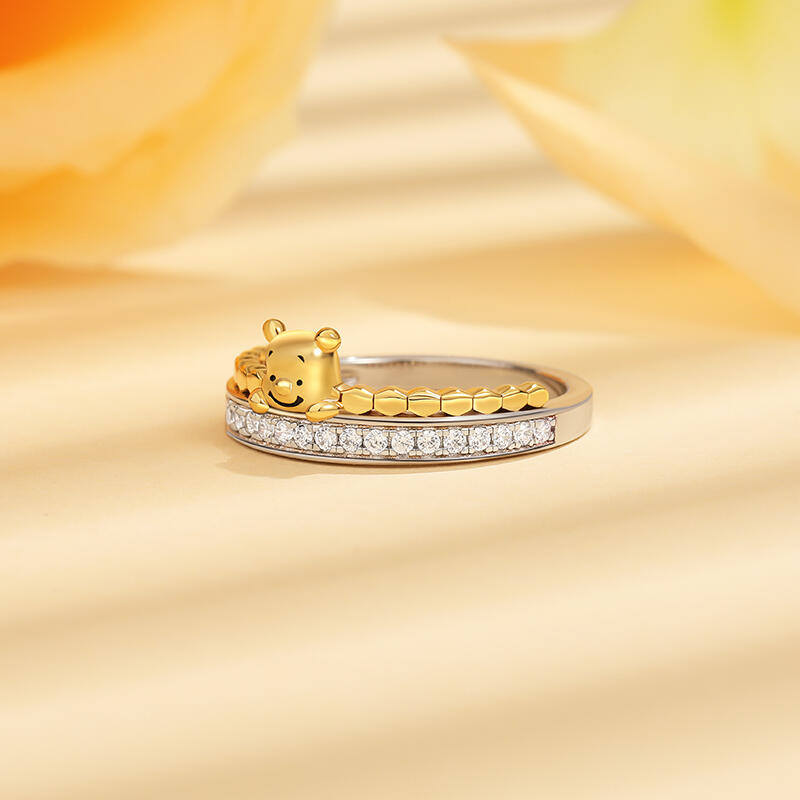 Jeulia "Bear in Honey" Two Tone Women's Wedding Band Sterling Silver