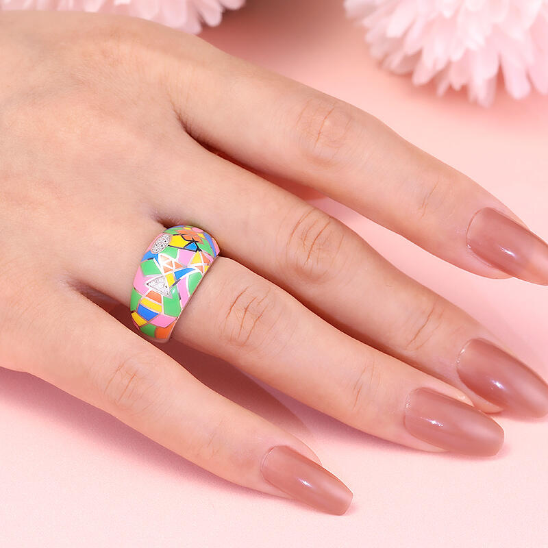 Jeulia "Pops of Color" Enamel Sterling Silver Women's Band
