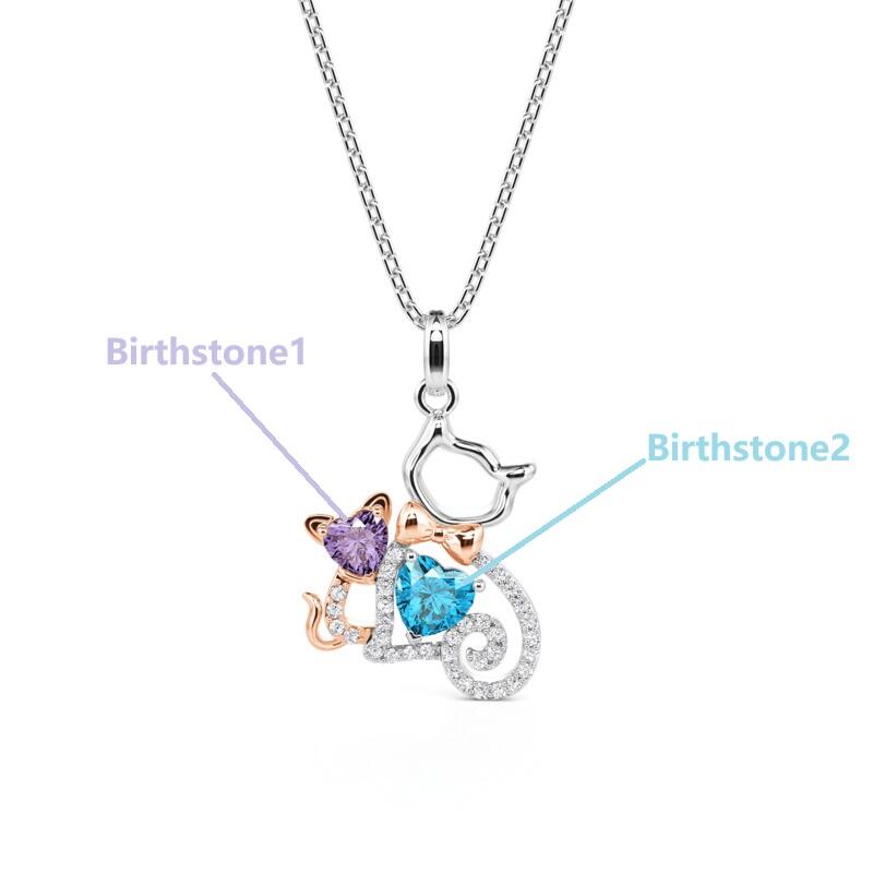 Jeulia Hug Me Custom 2 Birthstones Mother Child Cat Necklace