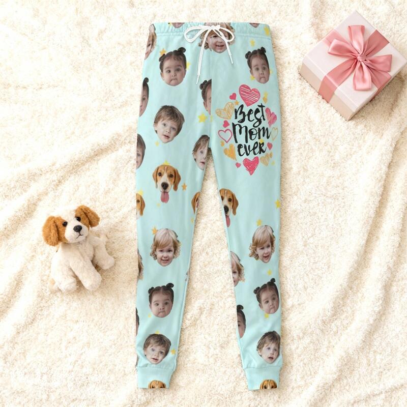 Personliga unisex-joggingbyxor med anpassat barnfoto bästa mamma någonsin utsökt present till mamma