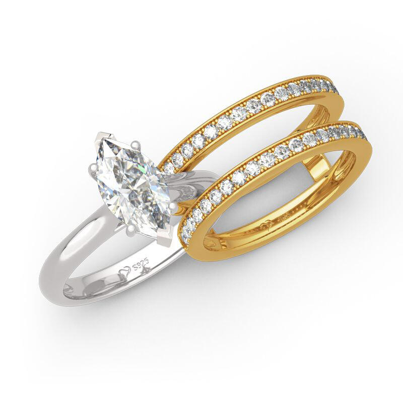 Jeulia Two Tone Marquise Cut Sterling Silver Enhancer Ring Set