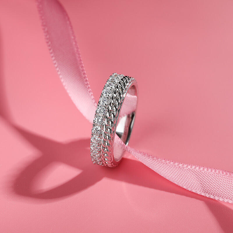 Jeulia Chain Design Round Cut Sterling Silver Women's Band