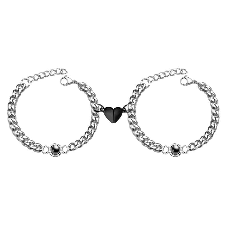 ペア ブレスレット チェーン 投影 写真 写真入れ マグネット チタンスチール