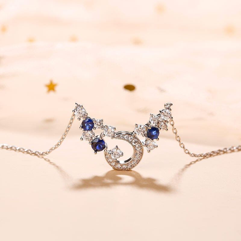 Jeulia "Light of Starry Sky" Moon Design Round Cut Sterling Silver Necklace