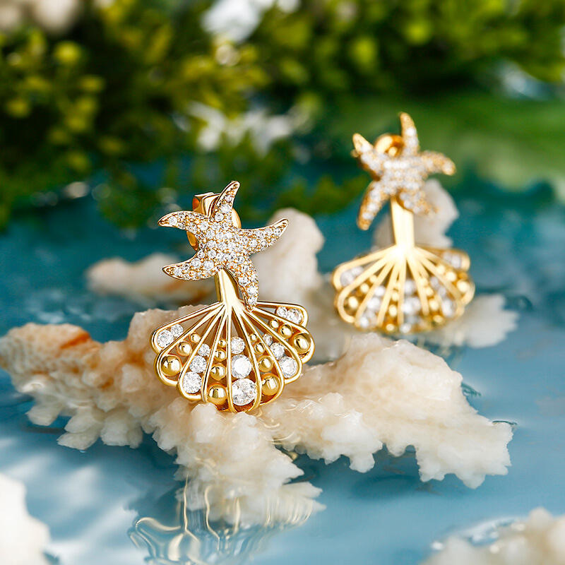 Jeulia "Sparkling Starfish & Shell" Sterling Silver Earrings